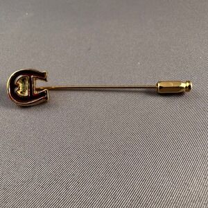 Etienne Aigner Gold Tone Horseshoe Lapel Logo Stick Pin Brooch READ